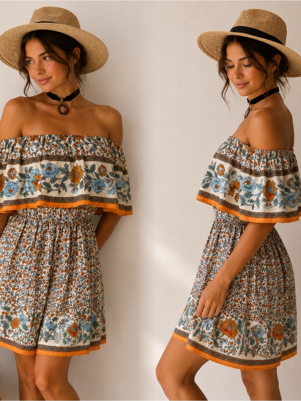 Bohemian Floral Off-Shoulder Dress Summer Vacation Dress